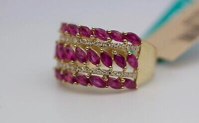 Pre-owned Effy 14k Yellow Gold Marquise Rubies And Diamond Ring Size 7.25 Msrp $3499 In Brown