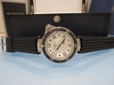 Pre-owned Gio Monaco Men's 644 Poseidon Silver Dial Sub Second Steel And Black Pvd Watch