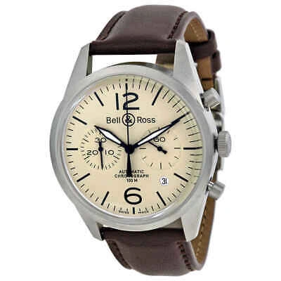 Pre-owned Bell & Ross Bell And Ross Chronograph Beige Dial Brown Leather Men's Watch