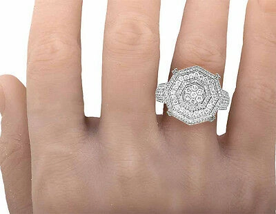 Pre-owned Jewelry Unlimited Men's 10k White Gold Genuine Diamond 3d Octagon Wedding Pinky Ring 1.4ct 19mm