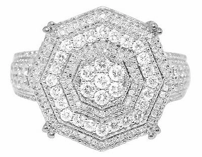 Pre-owned Jewelry Unlimited Men's 10k White Gold Genuine Diamond 3d Octagon Wedding Pinky Ring 1.4ct 19mm