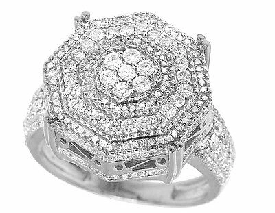 Pre-owned Jewelry Unlimited Men's 10k White Gold Genuine Diamond 3d Octagon Wedding Pinky Ring 1.4ct 19mm