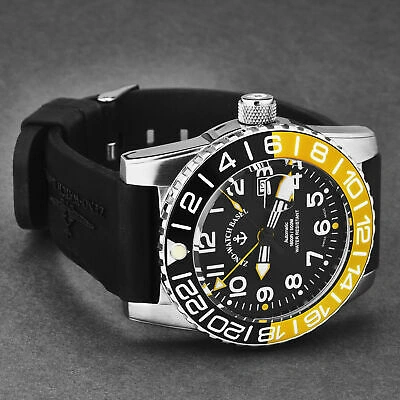 Pre-owned Zeno Men's Airplane Diver Gmt Black Dial Black Strap Automatic 6349gmt-12-a1-9