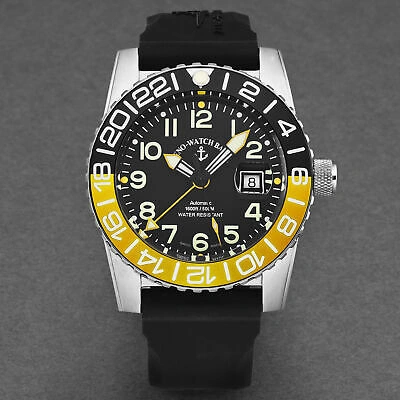 Pre-owned Zeno Men's Airplane Diver Gmt Black Dial Black Strap Automatic 6349gmt-12-a1-9