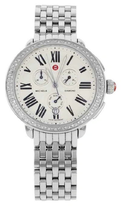 Pre-owned Michele Serein Chronograph Diamonds Womens Stainless Steel Watch (mww21a000001)