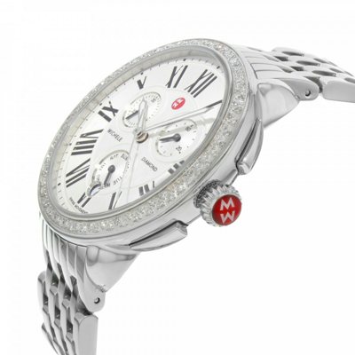 Pre-owned Michele Serein Chronograph Diamonds Womens Stainless Steel Watch (mww21a000001)