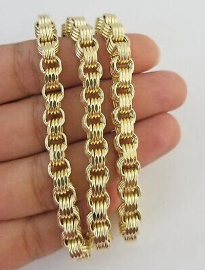 Pre-owned Globalwatches10 Real 10k Yellow Gold Byzantine Chain Men's Necklace 6.5mm 24 Inch, 10kt Gold