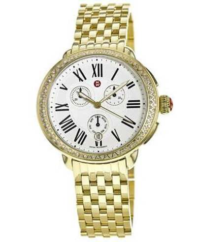 Pre-owned Michele Serein Chronograph Diamond Gold Tone Women's Watch Mww21a000011