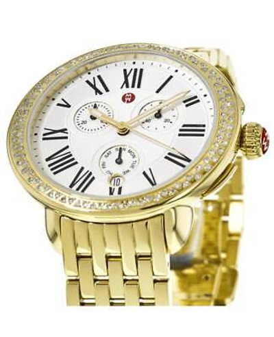 Pre-owned Michele Serein Chronograph Diamond Gold Tone Women's Watch Mww21a000011