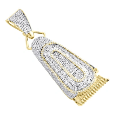 Pre-owned Jfl Diamonds & Timepieces 10k Yellow Gold Round & Baguette Diamond Barber Shop Trimmer Pendant Charm 2 Ct In White