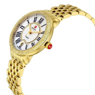 Pre-owned Michele Serein Diamond Gold Tone Mother Of Pearl Face Women's Watch Mww21b000031