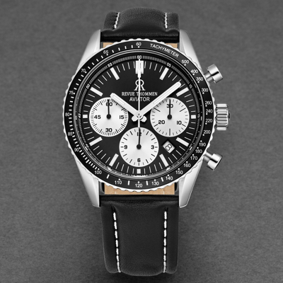 Pre-owned Revue Thommen 17000.6534 'aviator' Leather Strap Chronograph Automatic Watch