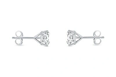 Pre-owned Shine Brite With A Diamond 1.5 Ct Round Labcreated Grown Diamond Earrings 14k White Gold E/vvs Martini Push In White/colorless