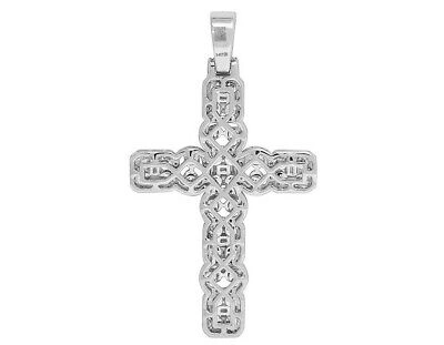 Pre-owned Jewelry Unlimited 14k White Gold Baguette Halo Bezel Real Diamond Cross Charm Pendant 2.5" 3ct In F-g