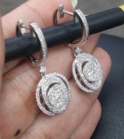 Pre-owned Handmade Deal 1.10ct Natural Round Diamond Dangle Drop Ladies Earring 14k Yellow Gold In White