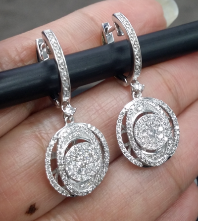Pre-owned Handmade Deal 1.10ct Natural Round Diamond Dangle Drop Ladies Earring 14k Yellow Gold In White