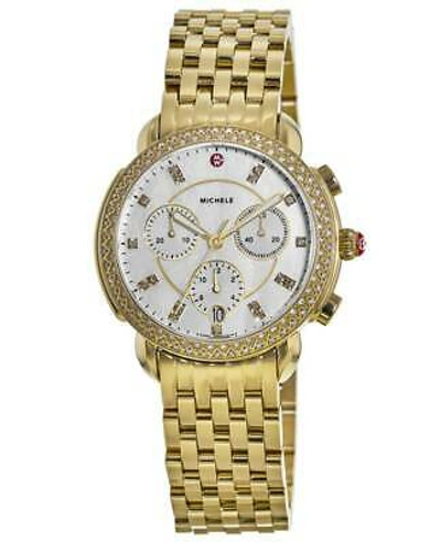 Pre-owned Michele Sidney Diamond Gold Tone Mother Of Women's Watch Mww30a000008