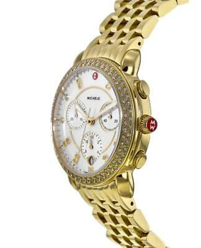 Pre-owned Michele Sidney Diamond Gold Tone Mother Of Women's Watch Mww30a000008