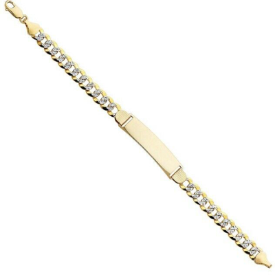 Pre-owned Handmade Gold Solid Mens Id Bracelet 14k Cuban Link Real Diamond Cut 20g 8mm 8.75” In Yellow Gold With White Diamond Cuts