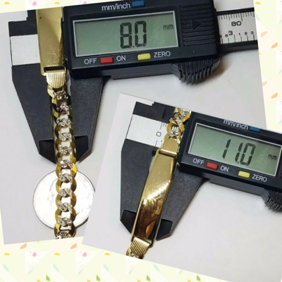 Pre-owned Handmade Gold Solid Mens Id Bracelet 14k Cuban Link Real Diamond Cut 20g 8mm 8.75” In Yellow Gold With White Diamond Cuts