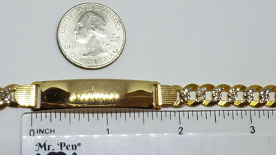 Pre-owned Handmade Gold Solid Mens Id Bracelet 14k Cuban Link Real Diamond Cut 20g 8mm 8.75” In Yellow Gold With White Diamond Cuts