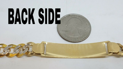 Pre-owned Handmade Gold Solid Mens Id Bracelet 14k Cuban Link Real Diamond Cut 20g 8mm 8.75” In Yellow Gold With White Diamond Cuts