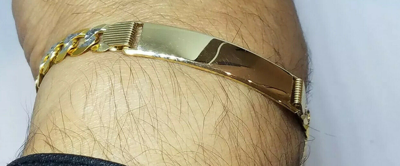 Pre-owned Handmade Gold Solid Mens Id Bracelet 14k Cuban Link Real Diamond Cut 20g 8mm 8.75” In Yellow Gold With White Diamond Cuts
