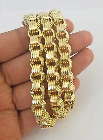 Pre-owned Gold & Diamond Jewelers Real 10k Gold Byzantine Chain Mens Necklace 8.5 Mm 22" Inch 10kt Yellow Gold