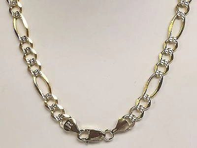 Pre-owned R C I 14k Solid Gold Pave Figaro Link Men's Chain/necklace 22" 7.5 Mm 39 Grams In No Stone