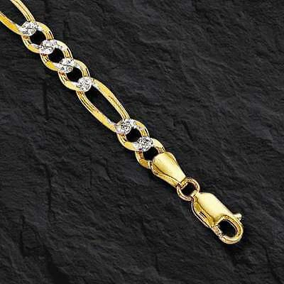 Pre-owned R C I 14k Solid Gold Pave Figaro Link Men's Chain/necklace 22" 7.5 Mm 39 Grams In No Stone