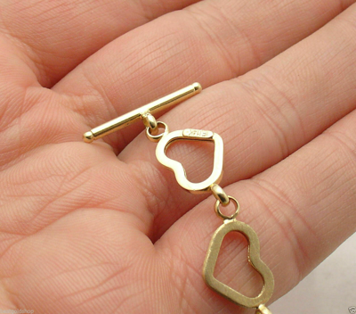 Pre-owned Bestgoldshop Open Heart Chain Necklace With Toggle Clasp Real 14k Yellow Gold All Sizes