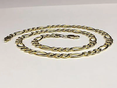 Pre-owned R C I 14k Solid Gold Pave Figaro Link Men's Chain/necklace 22" 7.5 Mm 39 Grams In No Stone