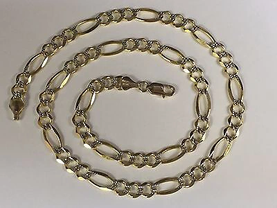 Pre-owned R C I 14k Solid Gold Pave Figaro Link Men's Chain/necklace 22" 7.5 Mm 39 Grams In No Stone