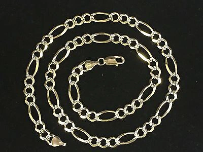 Pre-owned R C I 14k Solid Gold Pave Figaro Link Men's Chain/necklace 22" 7.5 Mm 39 Grams In No Stone