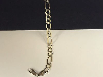 Pre-owned R C I 14k Solid Gold Pave Figaro Link Men's Chain/necklace 22" 7.5 Mm 39 Grams In No Stone