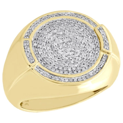 Pre-owned Jfl Diamonds & Timepieces 10k Yellow Gold Mens Round Diamond Statement Pinky Ring 22mm Dome Frame 1/2 Ct. In White