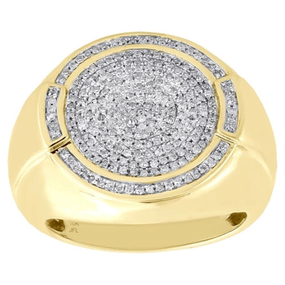 Pre-owned Jfl Diamonds & Timepieces 10k Yellow Gold Mens Round Diamond Statement Pinky Ring 22mm Dome Frame 1/2 Ct. In White