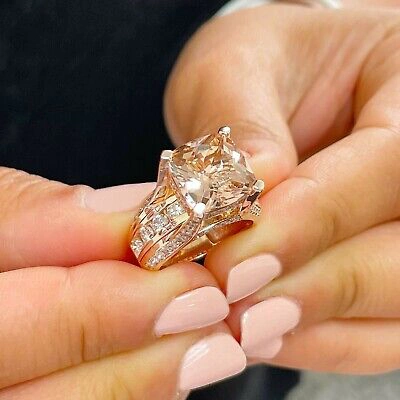 Pre-owned Halo 14k Solid Rose Gold Cushion Pink Morganite And Natural Round Diamond Ring 6.50ct