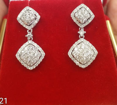 Pre-owned Handmade Deal 1.00ct Natural Round Diamond Cluster Dangle Earrings In 14k Gold 24mm In White