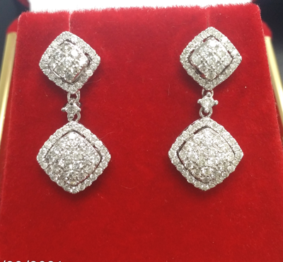 Pre-owned Handmade Deal 1.00ct Natural Round Diamond Cluster Dangle Earrings In 14k Gold 24mm In White