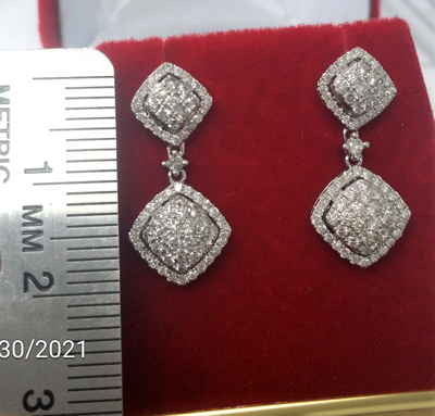 Pre-owned Handmade Deal 1.00ct Natural Round Diamond Cluster Dangle Earrings In 14k Gold 24mm In White
