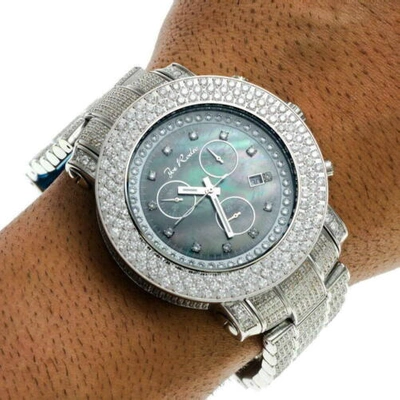 Pre-owned Joe Rodeo Men's Diamond Watch  Junior Jju26 17.50 Ct Fully Loaded Mop Black Dial In White