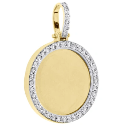 Pre-owned Memory 10k Yellow Gold  Frame Diamond Medallion Photo Engrave Pendant 1.05 Ct. In White