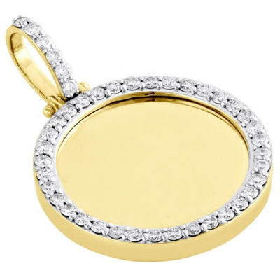 Pre-owned Memory 10k Yellow Gold  Frame Diamond Medallion Photo Engrave Pendant 1.05 Ct. In White