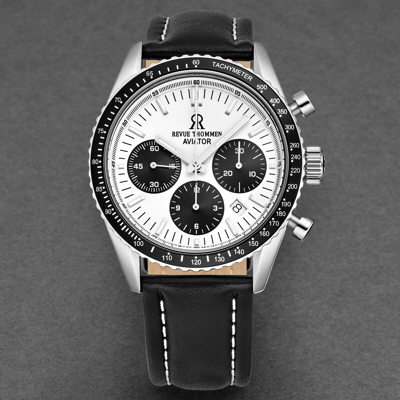 Pre-owned Revue Thommen 17000.6532 'aviator' Leather Strap Chronograph Automatic Watch