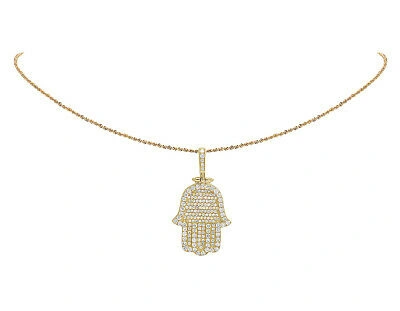 Pre-owned Jewelry Unlimited Men's Real 10k Yellow Gold Genuine Diamond Iced Hamsa Pendant Charm 4 Ct 1.8"