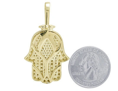 Pre-owned Jewelry Unlimited Men's Real 10k Yellow Gold Genuine Diamond Iced Hamsa Pendant Charm 4 Ct 1.8"