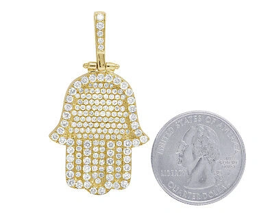 Pre-owned Jewelry Unlimited Men's Real 10k Yellow Gold Genuine Diamond Iced Hamsa Pendant Charm 4 Ct 1.8"
