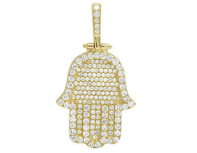 Pre-owned Jewelry Unlimited Men's Real 10k Yellow Gold Genuine Diamond Iced Hamsa Pendant Charm 4 Ct 1.8"