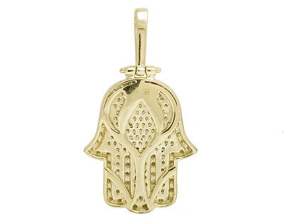 Pre-owned Jewelry Unlimited Men's Real 10k Yellow Gold Genuine Diamond Iced Hamsa Pendant Charm 4 Ct 1.8"